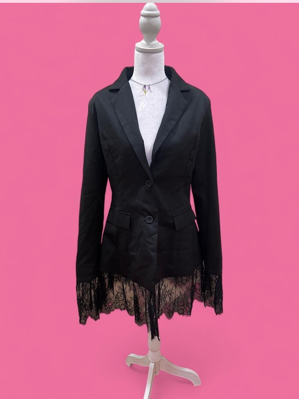 Whimsy Goth Black Lace Trim Blazer Dark Feminine Office Siren
